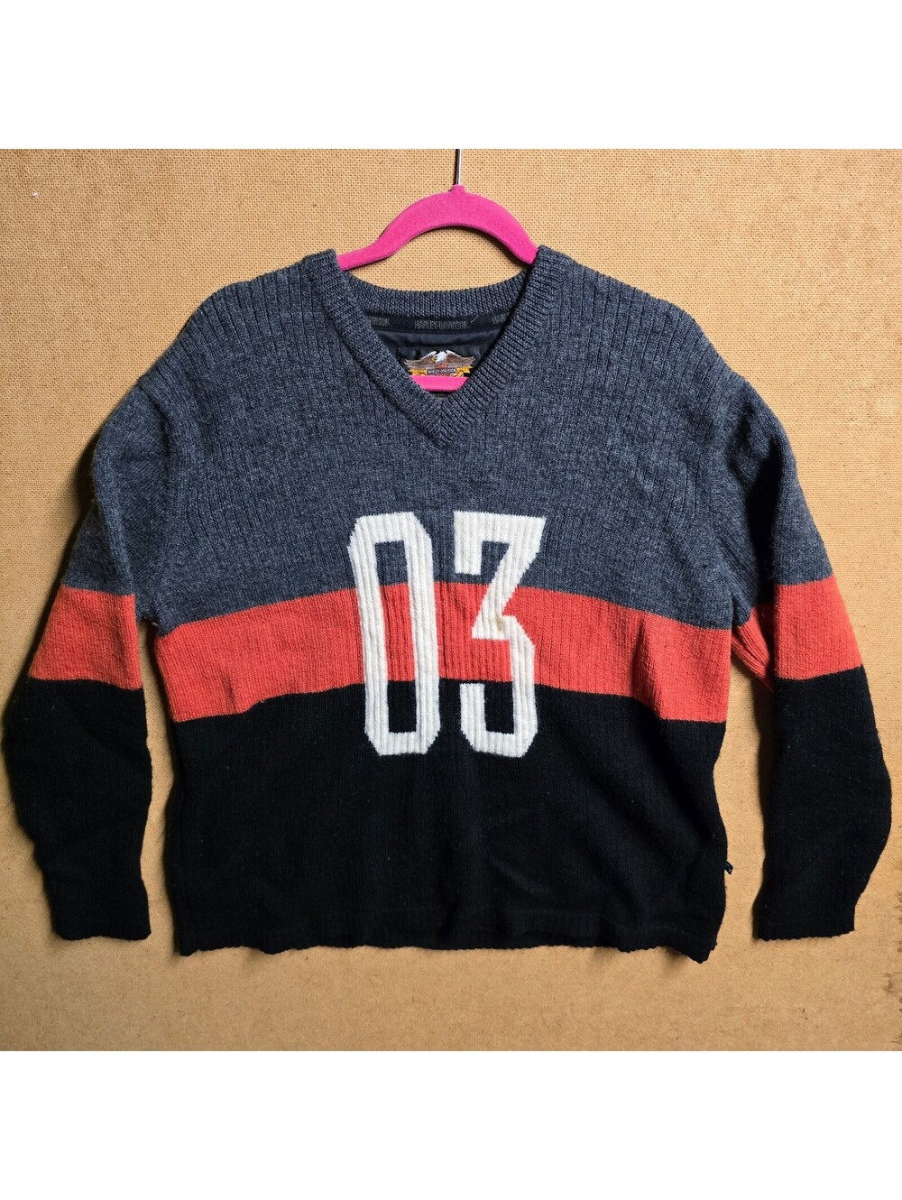 Harley-Davidson 2W Sweater Multicolor Striped V-Neck Wool Vintage 03 Womens 2x
